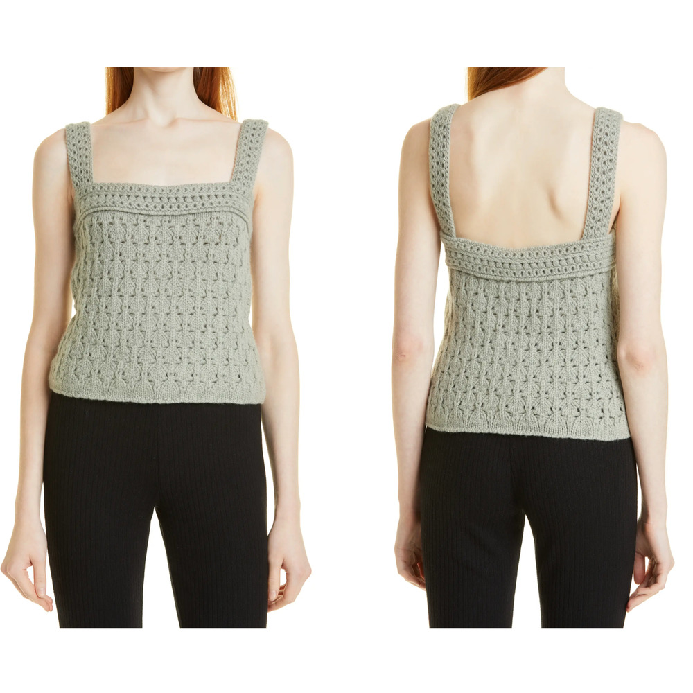 NWT VINCE Crochet Wool & Cashmere Camisole Artichoke Green Tank Top Womens L